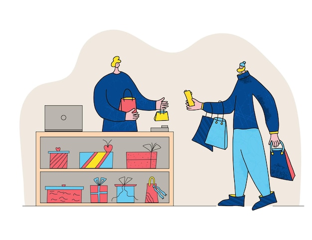 Tienda en línea concepto Smm escena de venta vectorial