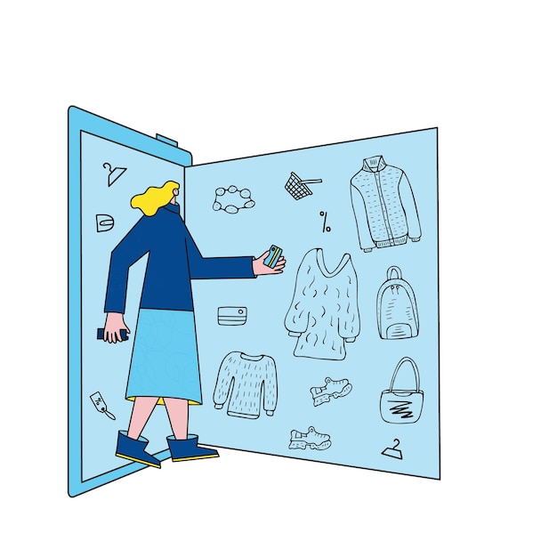 Tienda en línea concepto Smm escena de venta vectorial