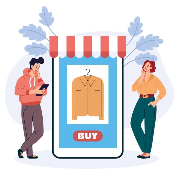 Tienda en línea tienda comprar comercio electrónico concepto abstracto móvil diseño gráfico ilustración