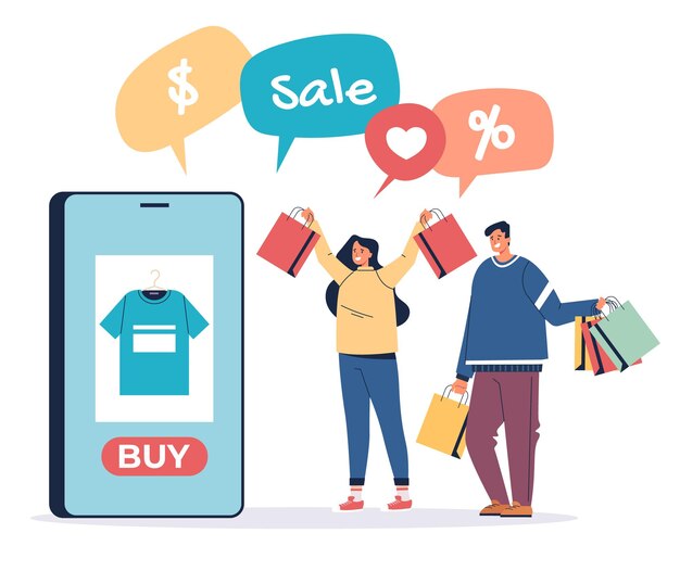 Tienda en línea tienda móvil comercio compra venta concepto abstracto diseño gráfico ilustración