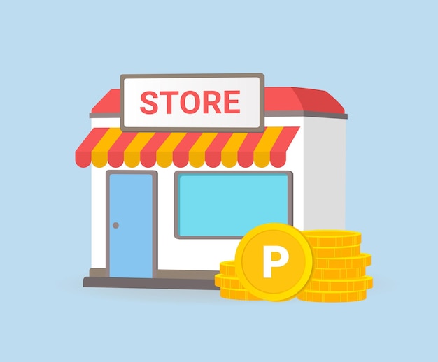 una tienda llena de puntos ilustración conjunto tienda ventana dólar objeto Dibujo vectorial