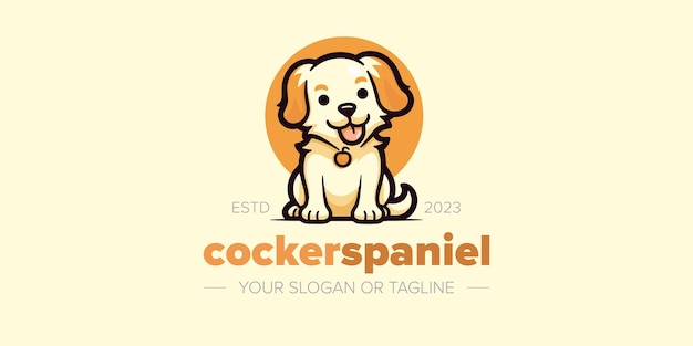 Desde la tienda de mascotas hasta la clínica de mascota Logotipo de perro simpático minimalista con Cocker Spaniel