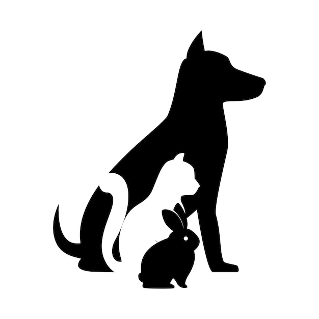 Tienda de mascotas veterinaria signo silueta perro gato conejito