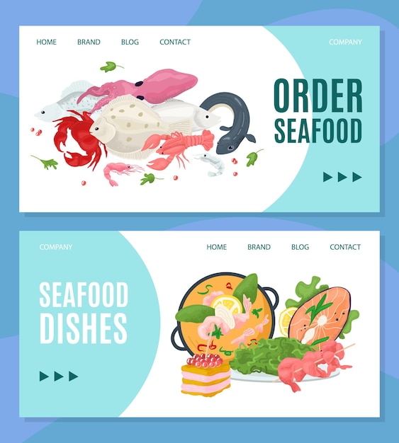 Vector tienda online de mariscos, pedido del restaurante