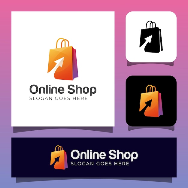 Tienda online o diseño de logotipo de tienda de compras con bolsa de compras.