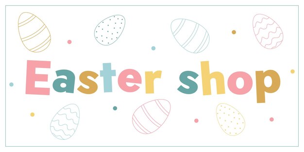 Vector tienda de pascua banner para la venta fondo festivo con letras coloridas y huevos diseño vectorial