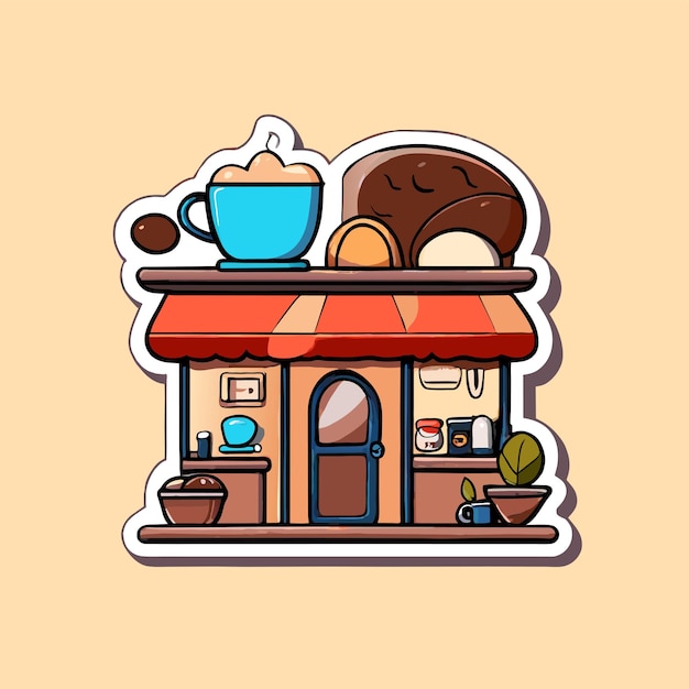 Vector tienda de pasteles tienda de alimentos mercado de panadería dibujado a mano plano elegante pegatina de dibujos animados icono concepto aislado