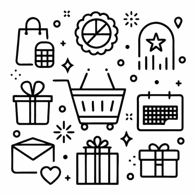 Tienda de regalos Celebrar el carrito de compras festivo Iconos del calendario
