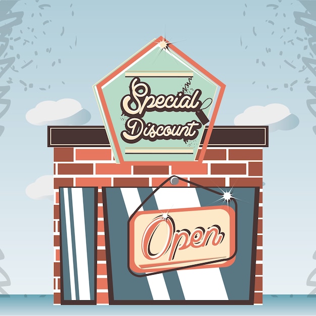 tienda retro edificio frente ilustración vectorial diseño