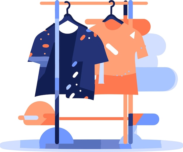 Tienda de ropa y estante de abrigos en estilo plano de UX UI aislados en el fondo