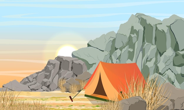 Tienda turística cerca de la montaña Camping de turismo y descanso activo en la montaña