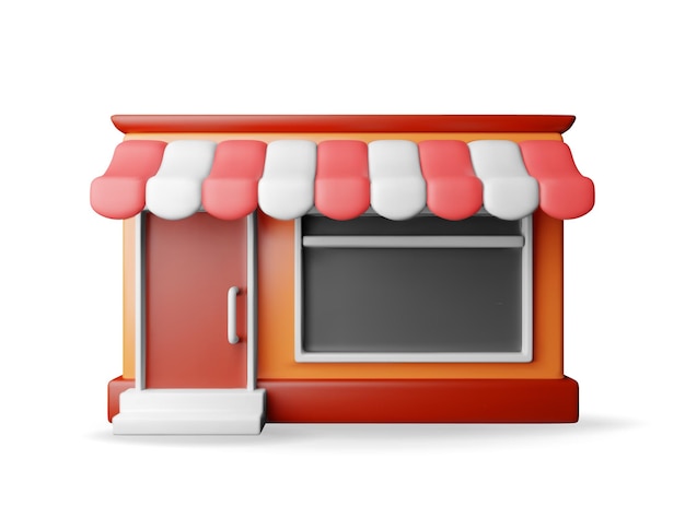 Tienda vacía de 3d con ventana y puerta
