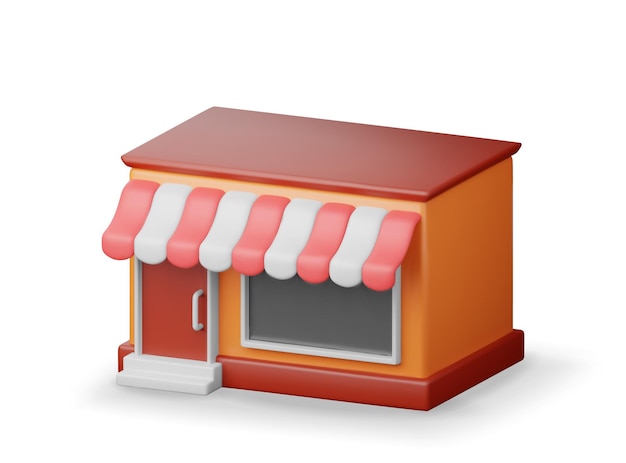Tienda vacía de 3d con ventana y puerta