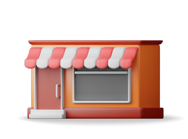 Tienda vacía de 3d con ventana y puerta
