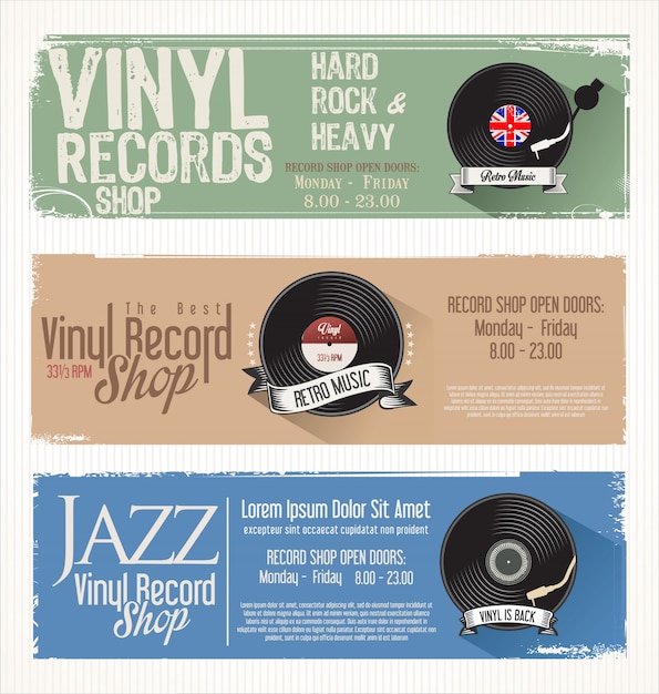 Vector tienda de vinilo retro banner colección