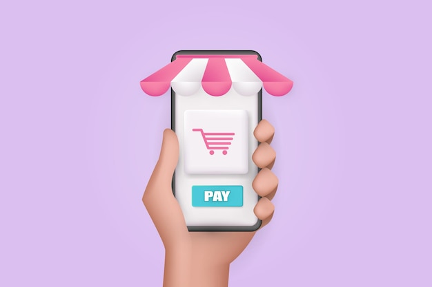 Tienda web vectorial de estilo 3D y concepto de compras