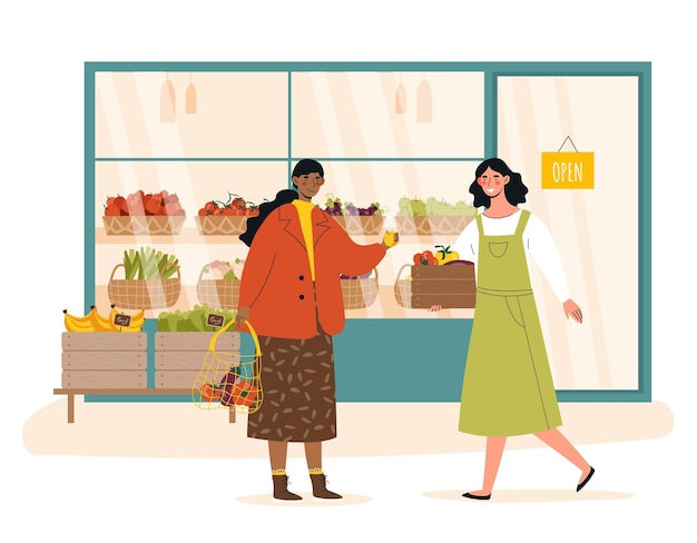 Tienda con wegetables y frutas