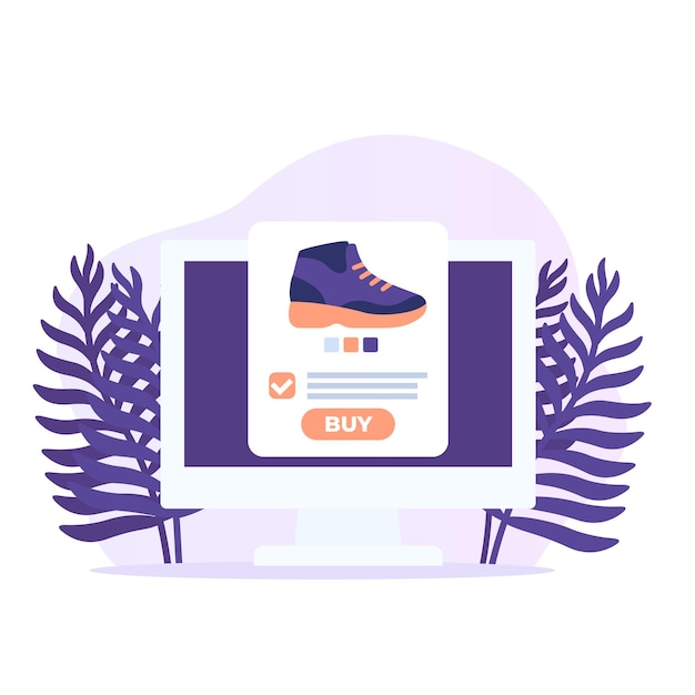 tienda de zapatos en línea, comercio electrónico y arte vectorial de compras