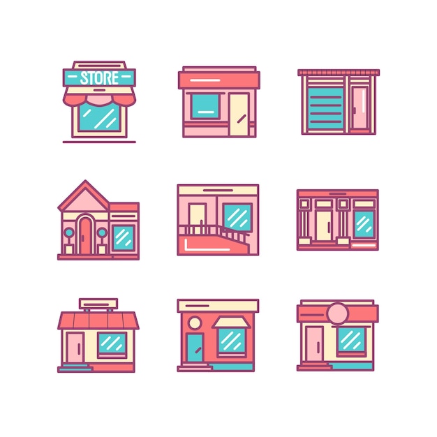 Tiendas edificios y íconos de la arquitectura cantan conjunto