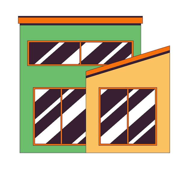 Tiendas independientes exterior objeto de dibujos animados lineal 2D cafetería edificios de cafetería elemento vectorial de línea aislada fondo blanco exterior de panadería compras al por menor color ilustración de punto plano