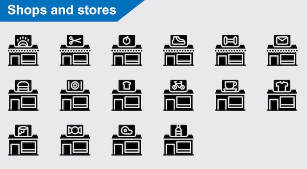 tiendas y tiendas iconos vectoriales sobre fondo blanco