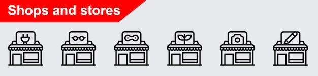 tiendas y tiendas paquete de iconos vectoriales