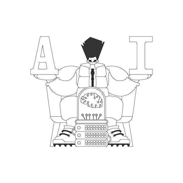 Tiene letras AI con un vector de estilo lineal que simboliza la Inteligencia Artificial