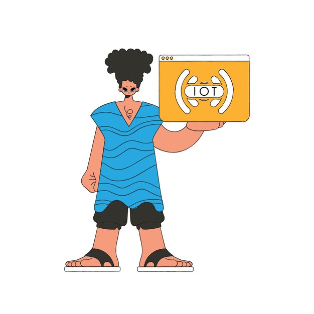 Tiene el logo del Internet de las cosas en sus manos.