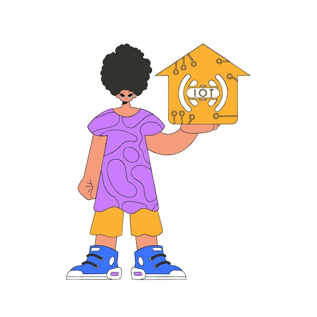 Tiene en la mano el logo de Internet de las cosas.