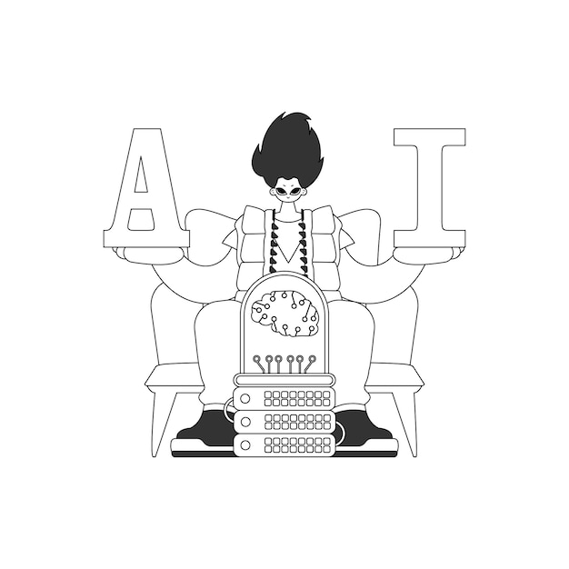 Tiene en sus manos IA inspirada en la inteligencia artificial con un diseño vectorial lineal.