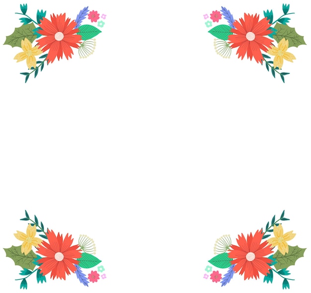 Tierna corona floral cuadrada con hermosas flores