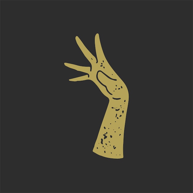 Vector tierna mano femenina de moda con dedos levantados elegantes grunge textura oro logo vector