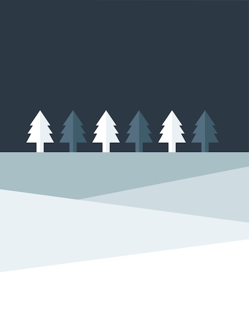 Tierra de árboles de la noche de navidad Diseño simplemente plano