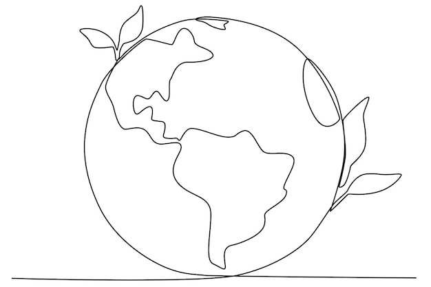 La tierra y los árboles que la rodean Dibujo en línea del día mundial del medio ambiente