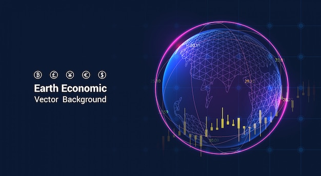 Tierra económica en el gráfico del mercado de valores - concepto de economía global Gráfico de gráfico de crecimiento económico.