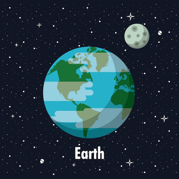 Tierra en el espacio con luna