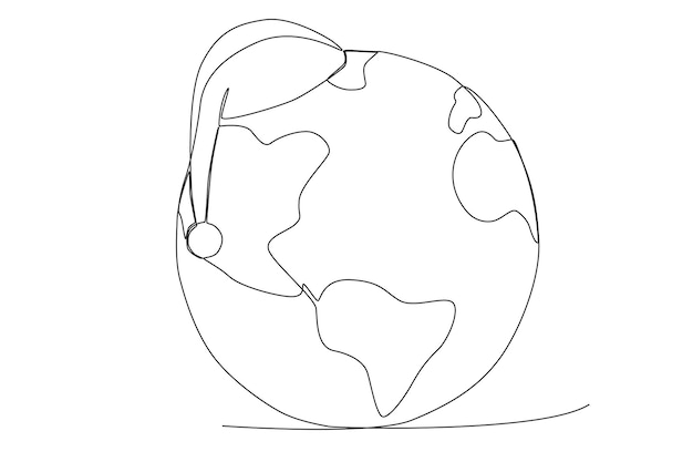 La tierra con gorro de dormir para el arte de una línea de la hora del planeta