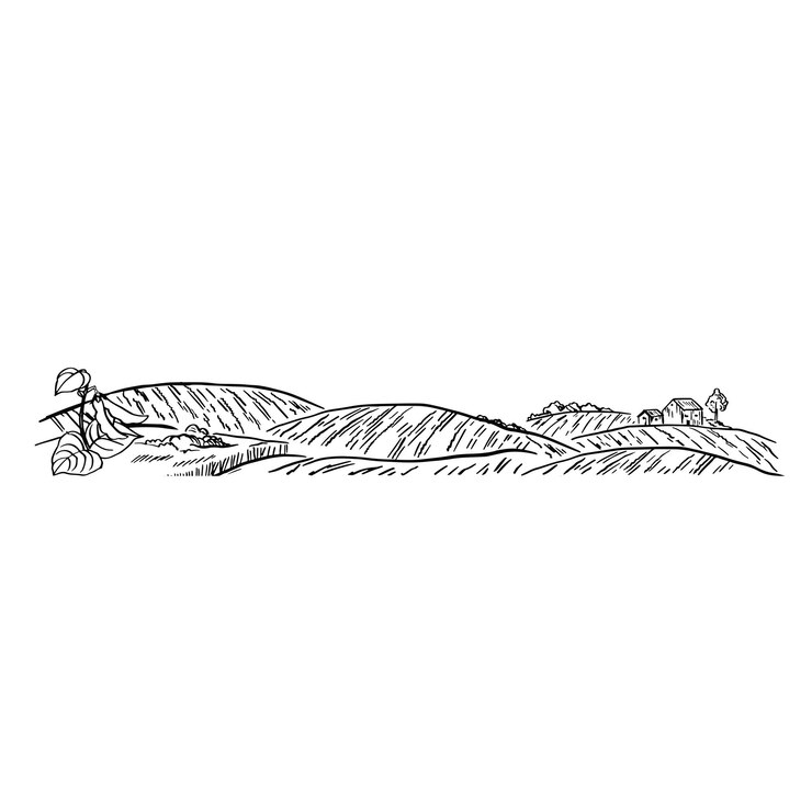 Vector tierra de granja fronteriza ilustración en blanco y negro de vector dibujado a mano