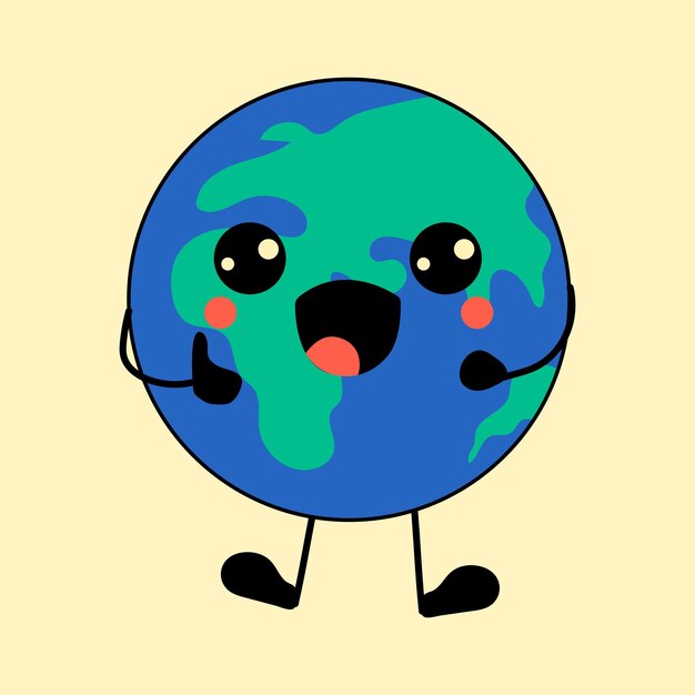 Tierra kawaii mascota Lindo personaje Vector dibujado a mano ilustración