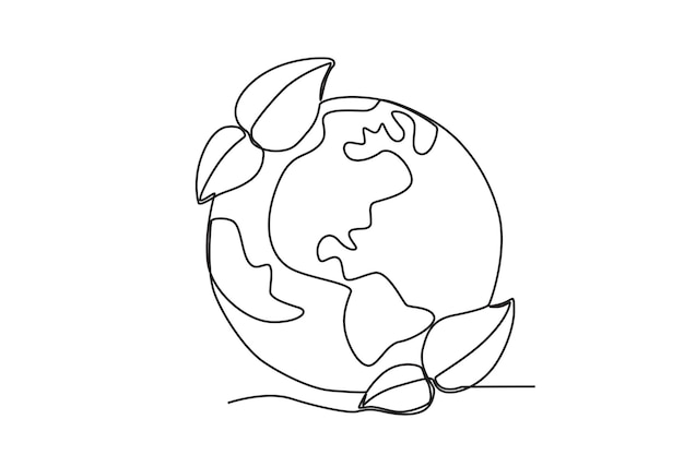 La tierra llena de hojas dibujo en línea del Día Mundial del Ozono