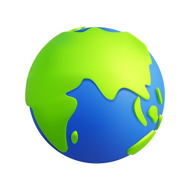 Tierra verde 3d renderización de dibujos animados elemento aislado Símbolo de tecnología de comunicación signo global de Internet viajes o negocios océanos y continente de África y Asia Ilustración vectorial del medio ambiente