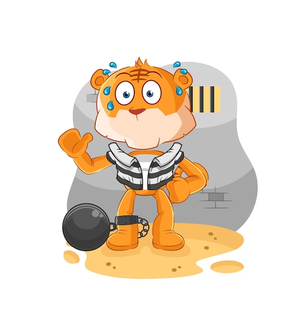 Tiger criminal en el personaje de dibujos animados de la cárcel