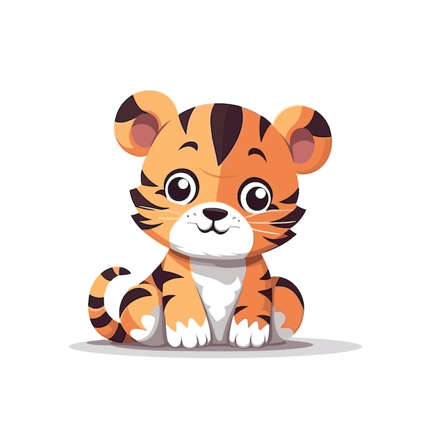 Vector tigre bebé en estilo de dibujos animados sobre fondo blanco