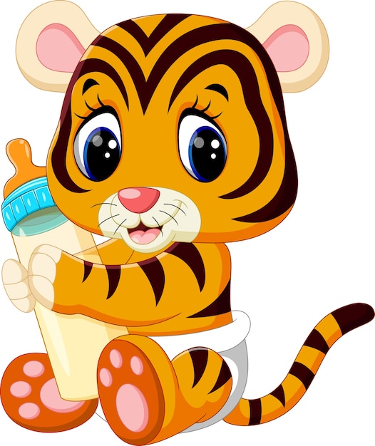 tigre bebé sosteniendo la botella de leche