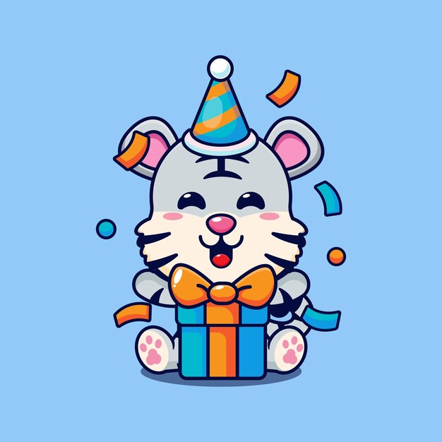tigre blanco en la fiesta de cumpleaños ilustración vectorial de dibujos animados
