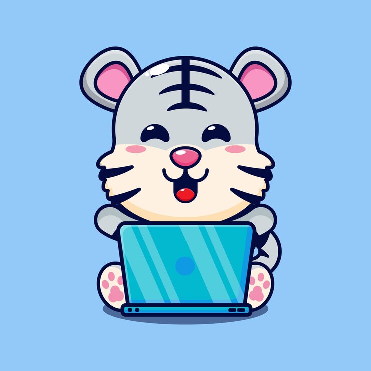 Vector tigre blanco con ilustración vectorial de dibujos animados para computadora portátil