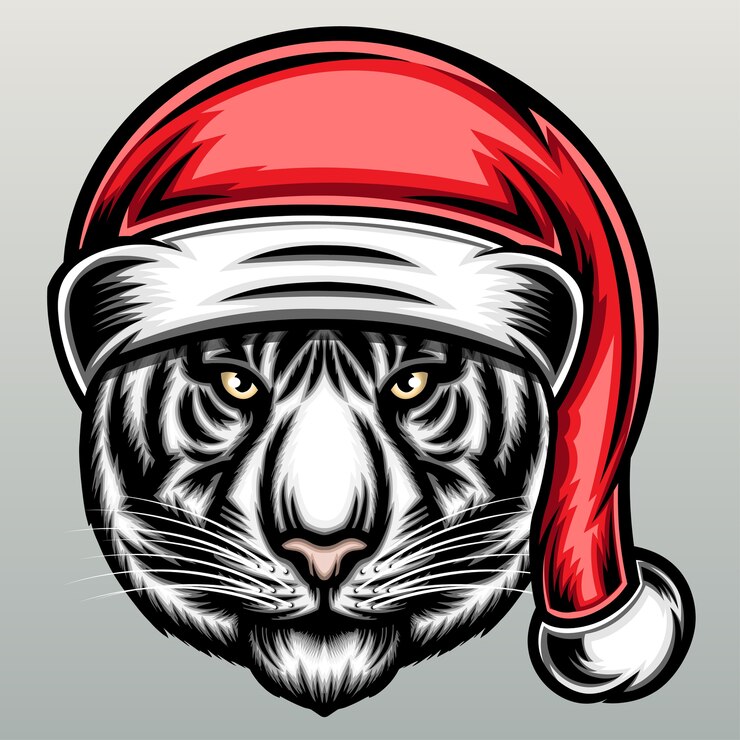 Vector tigre blanco con sombrero de navidad.