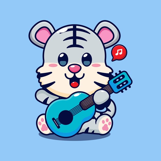 el tigre blanco tocando la guitarra ilustración vectorial de dibujos animados