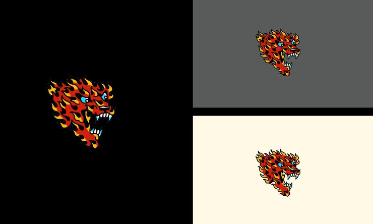 Vector tigre de cabeza con diseño de mascota de ilustración de vector de llamas
