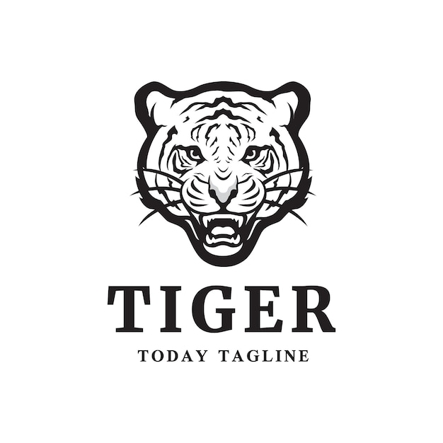 Tigre cara cabeza mamífero depredador mascota potencia gato montés selva logotipo diseño vector ilustración